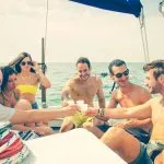Friends having party on a boat